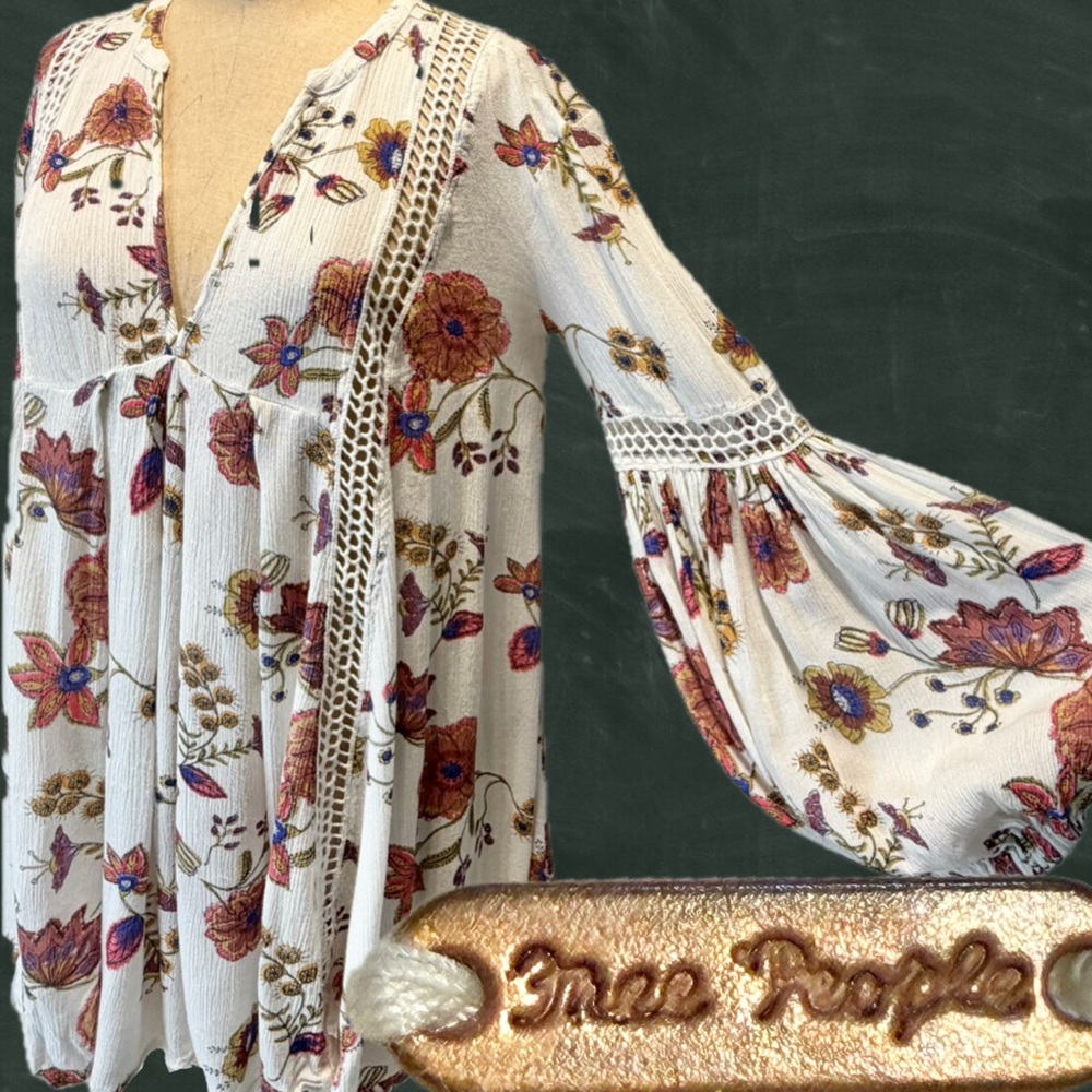 Free People floral swing babydoll top Just the Two of Us puff bishop long sleeve